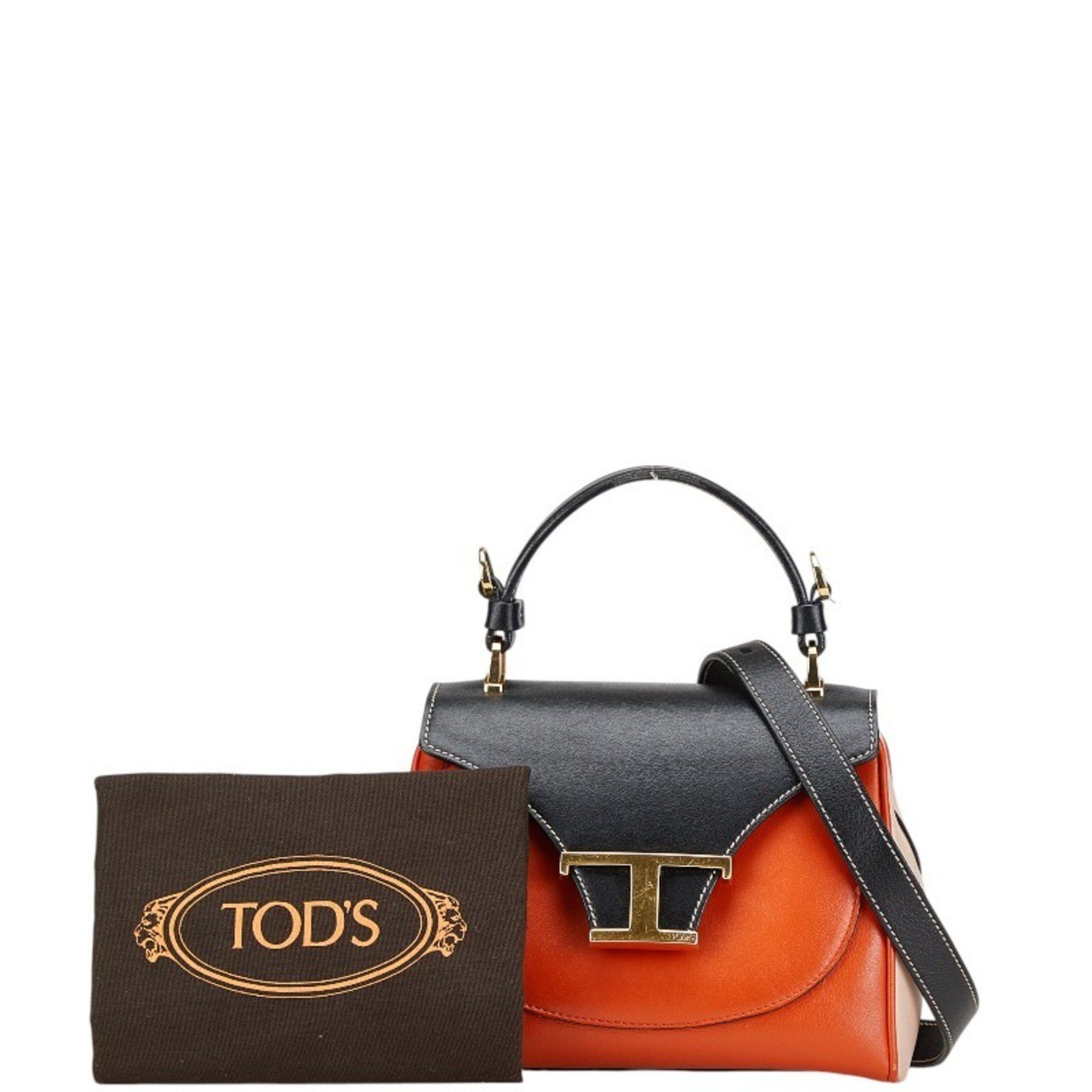 Tod's Tod's T Timeless Handbag/Shoulder Bag, 2-Way, Orange, Black, Beige, Leather, Women's, TOD'S Size ONE SIZE - 9 Thumbnail