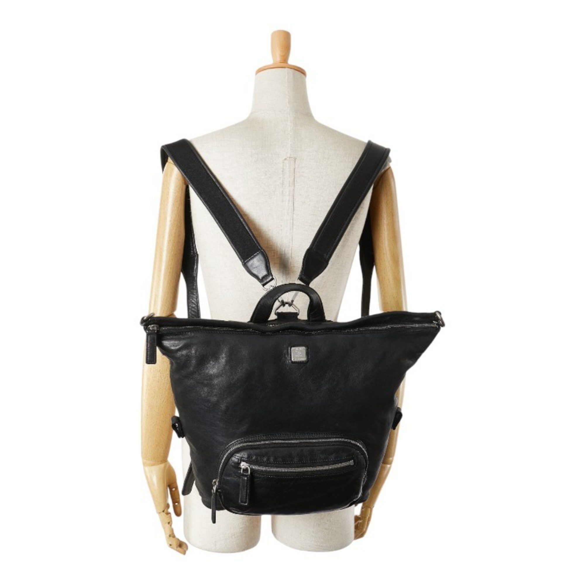 MCM MCM logo plate backpack in black leather for women Size ONE SIZE - 13 Thumbnail