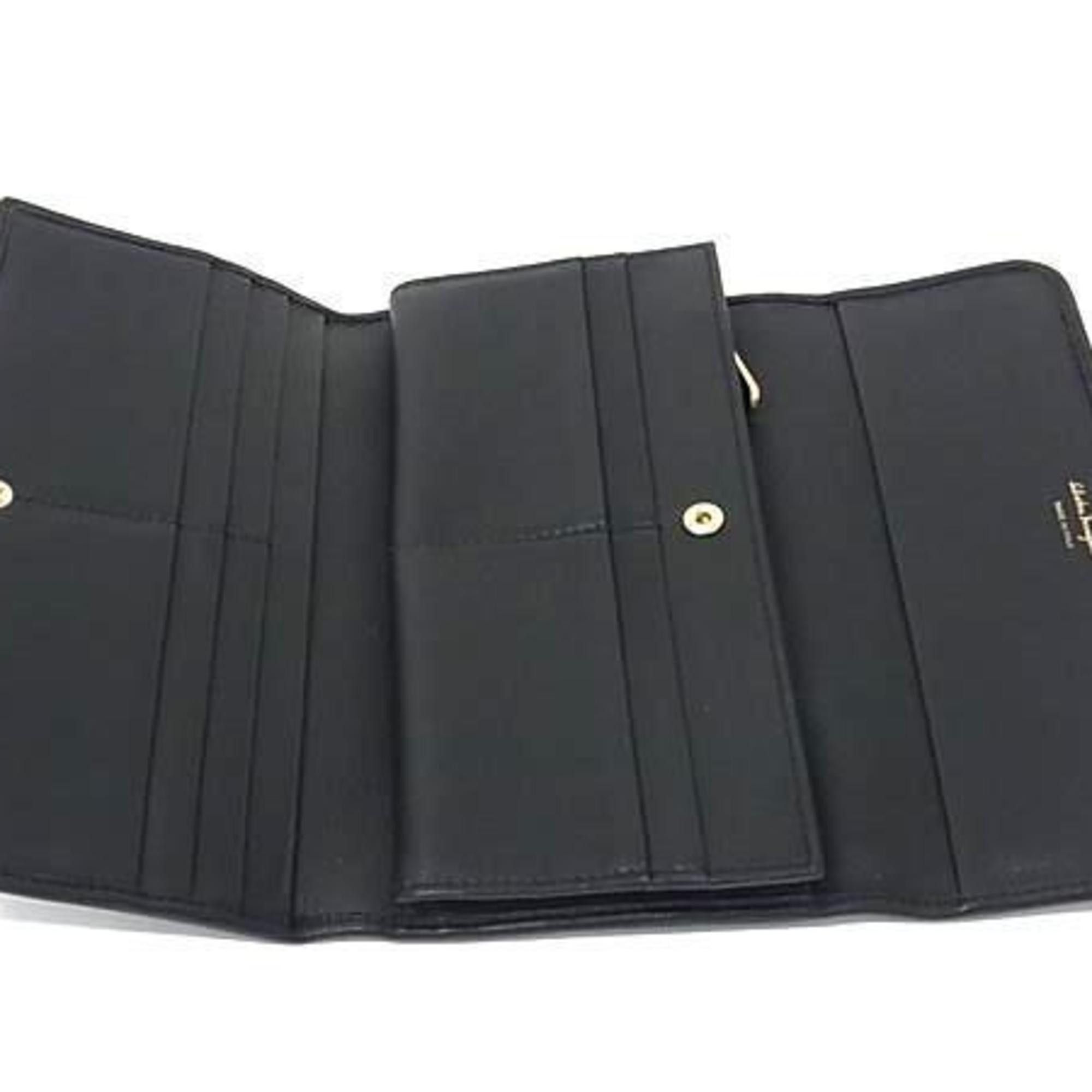 Salvatore Ferragamo Gancini Wallet IY-22D184 Black Leather Women's Tri-fold Long