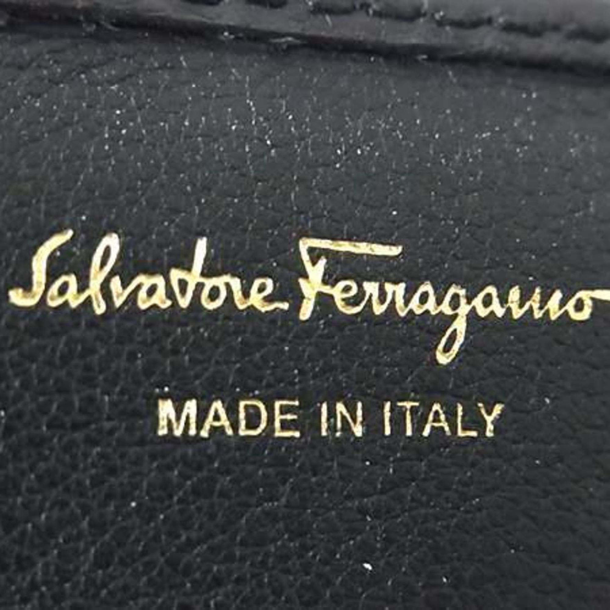 Salvatore Ferragamo Gancini Wallet IY-22D184 Black Leather Women's Tri-fold Long