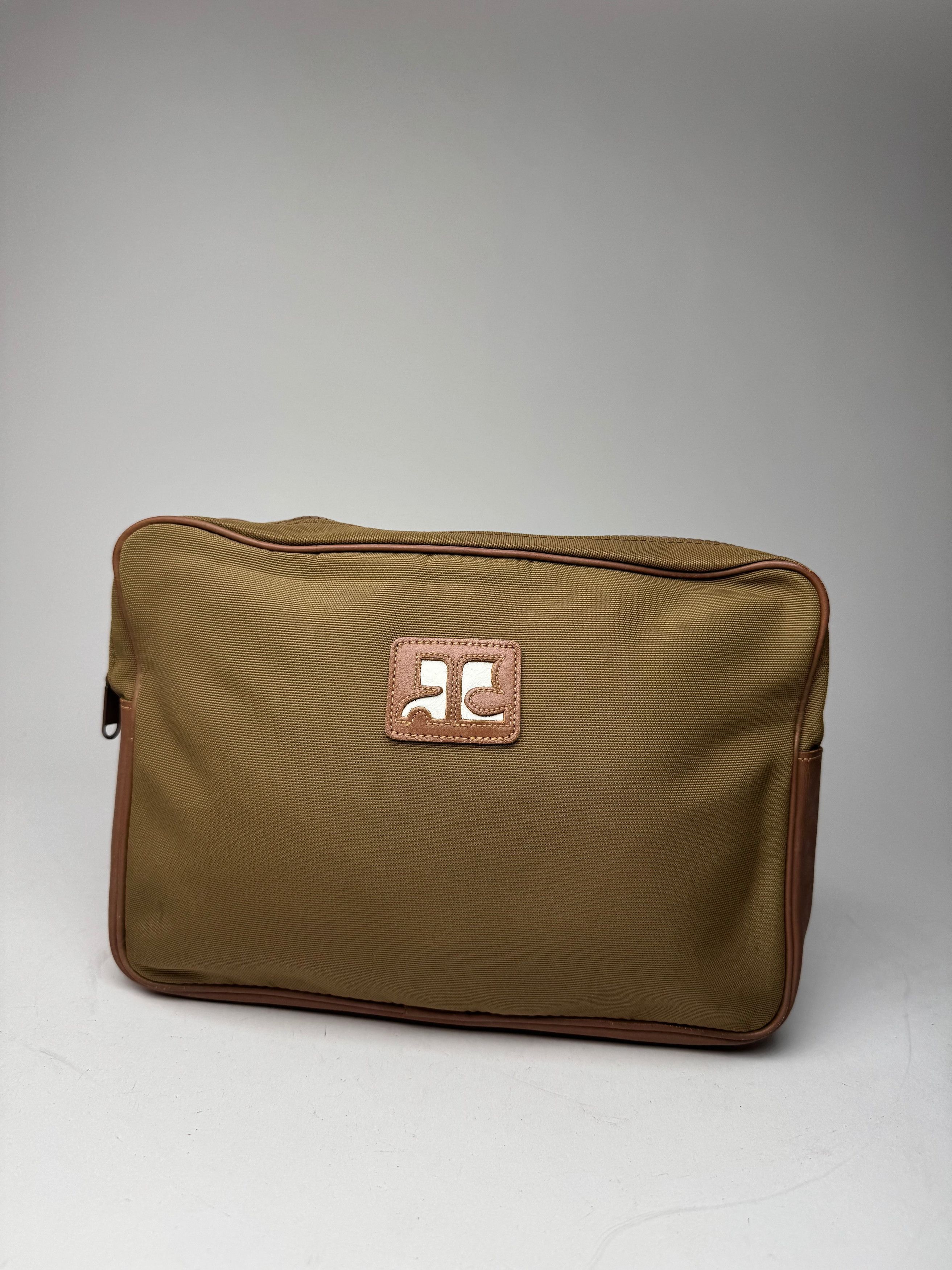 Courreges Vintage Polyester Leather Clutch Khaki Brown Size ONE SIZE - 6 Thumbnail