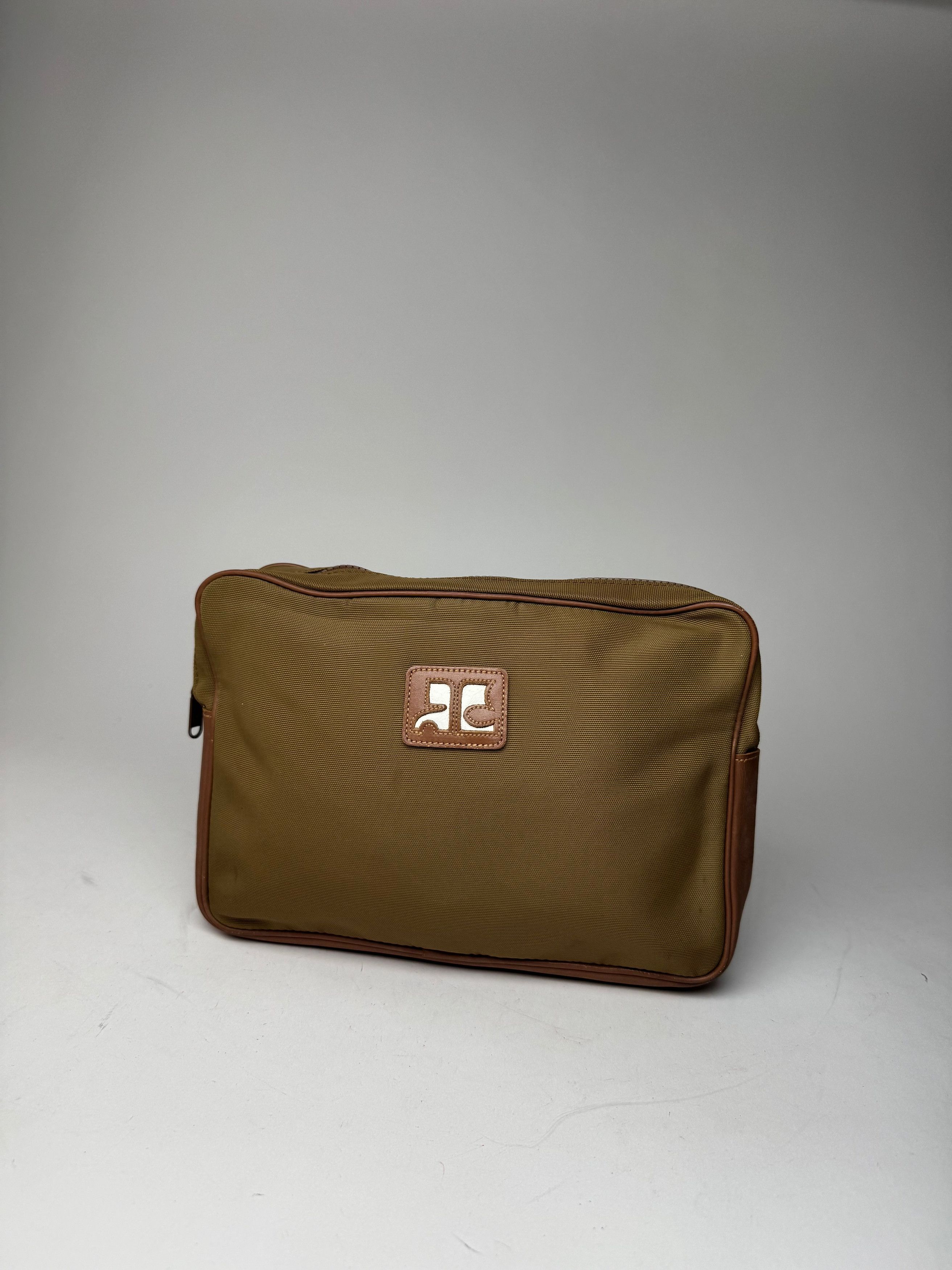 Courreges Vintage Polyester Leather Clutch Khaki Brown Size ONE SIZE - 13 Thumbnail
