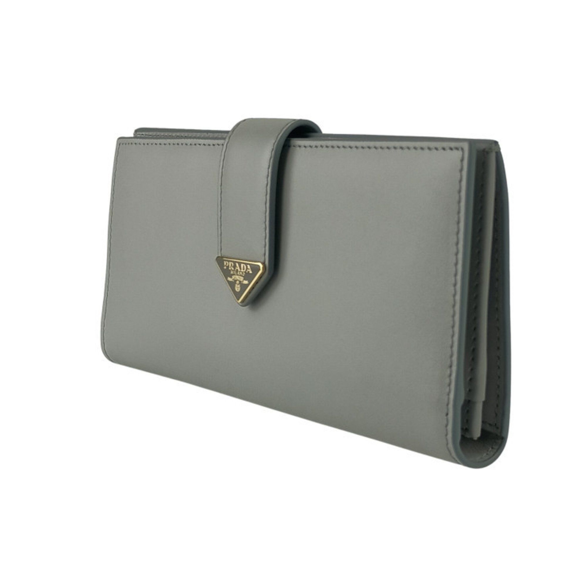 Prada PRADA City Calfskin Tab Wallet 1MV025 Light Gray Leather Women's Bifold Long Size ONE SIZE - 2 Thumbnail