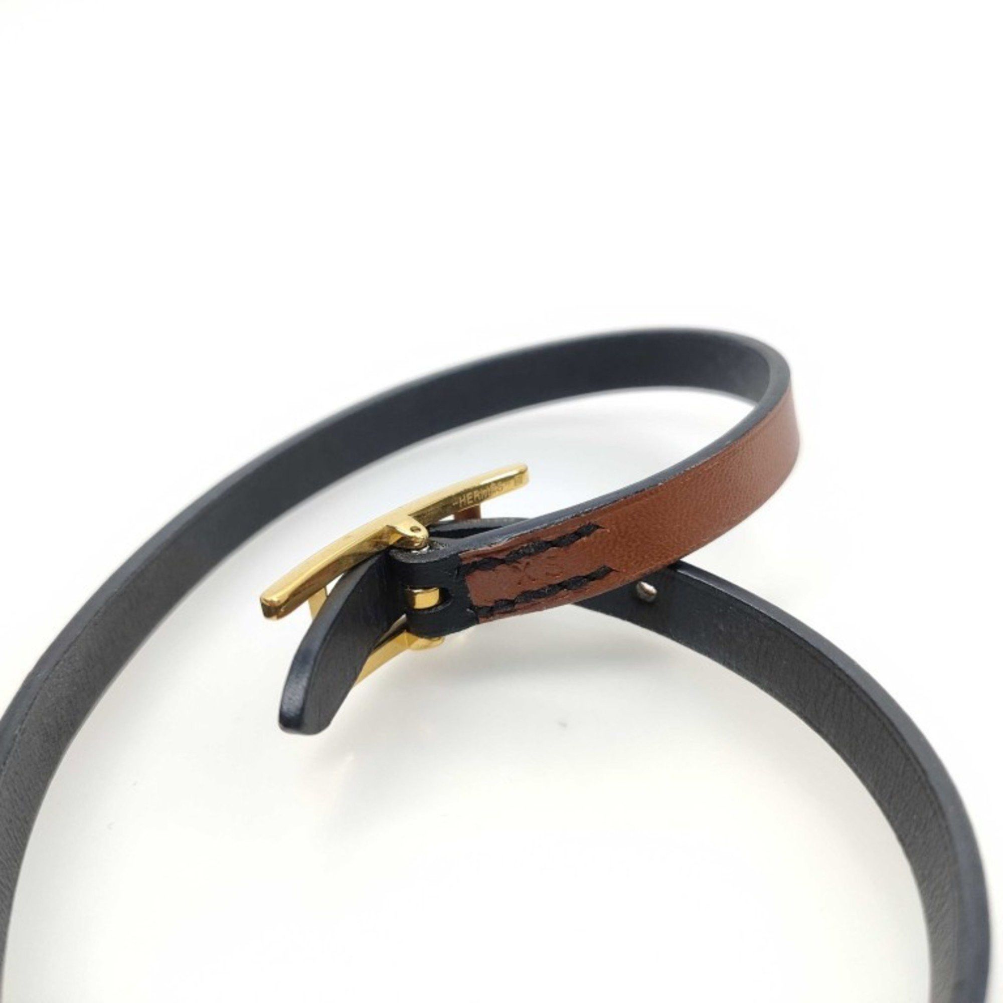 Hermes HERMES B-Api Brown Leather Double Tour Bracelet for Women Size ONE SIZE - 6 Thumbnail