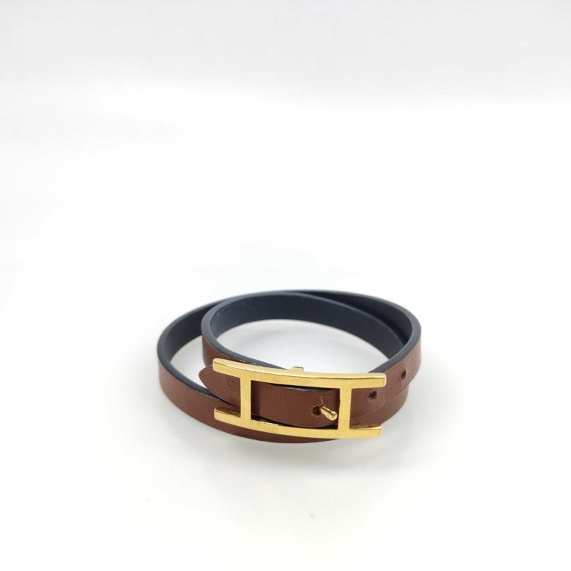 Hermes HERMES B-Api Brown Leather Double Tour Bracelet for Women Size ONE SIZE - 2 Thumbnail