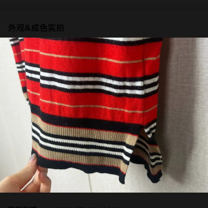 Burberry Burberry Red Striped Wool Women's T-Shirt Size XS / US 0-2 / IT 36-38 - 3 Thumbnail