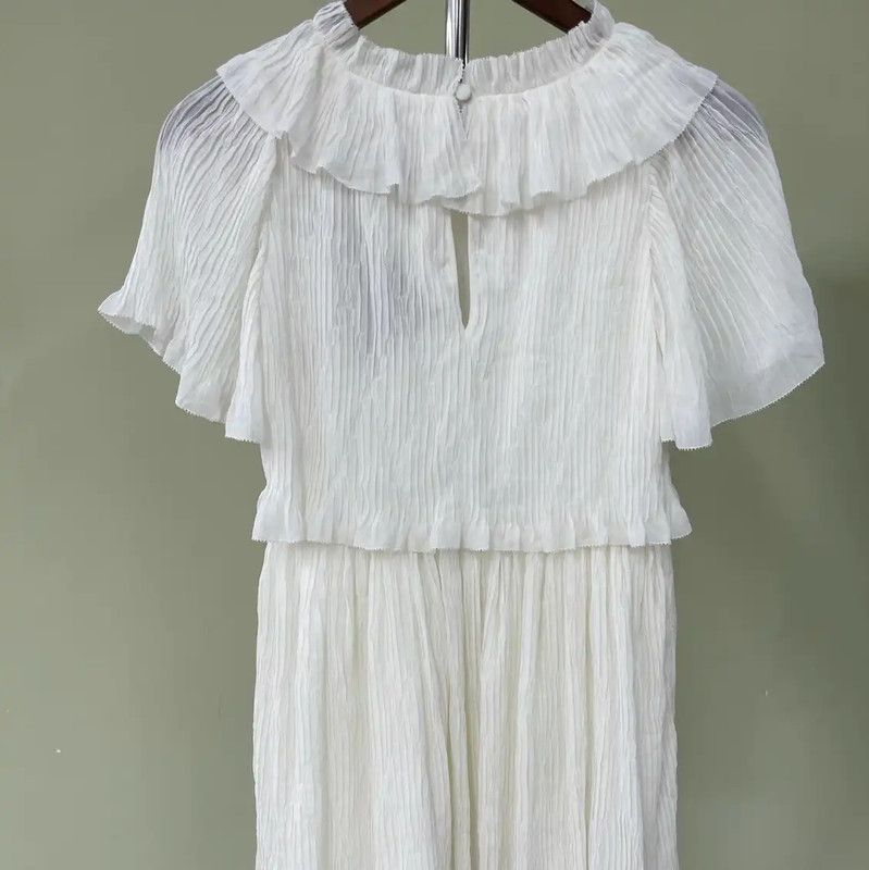 Burberry Burberry White Ruffled Women's Dress Size L / US 10 / IT 46 - 2 Thumbnail