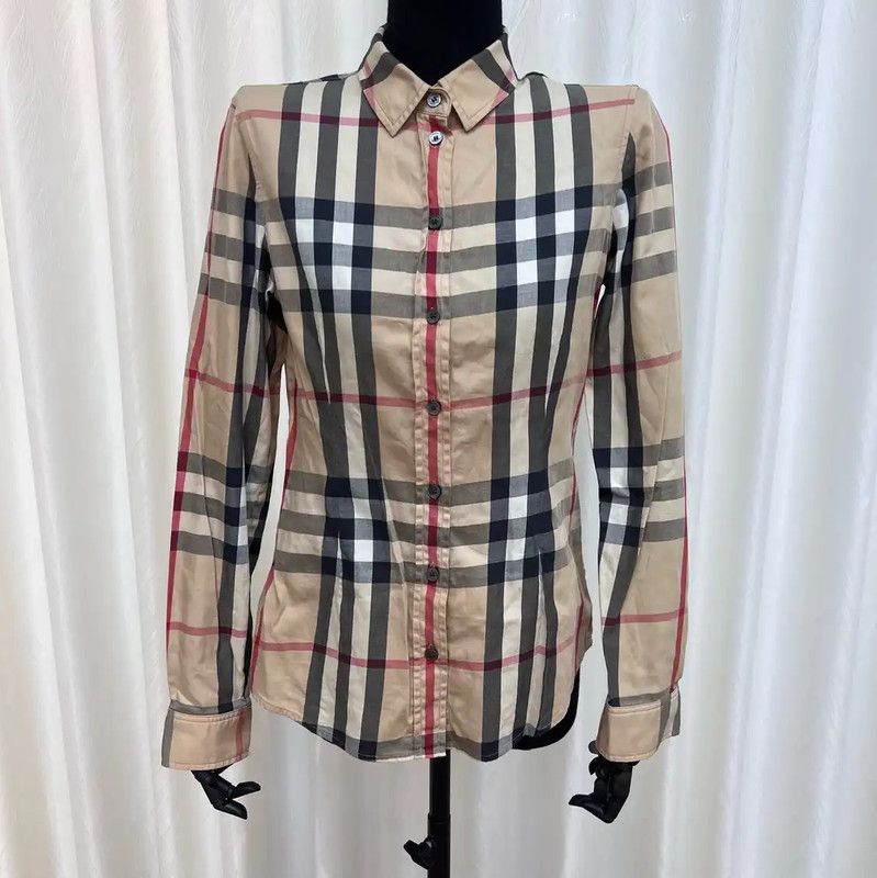 Burberry Burberry Beige Check Long Sleeve Shirt Size XS / US 0-2 / IT 36-38 - 2 Thumbnail