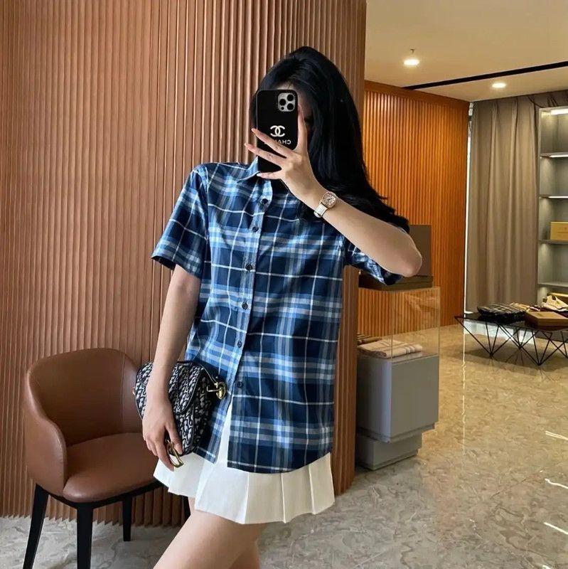 Burberry Burberry Blue Cotton Plaid Short Sleeve Shirt Size XS / US 0-2 / IT 36-38 - 6 Thumbnail