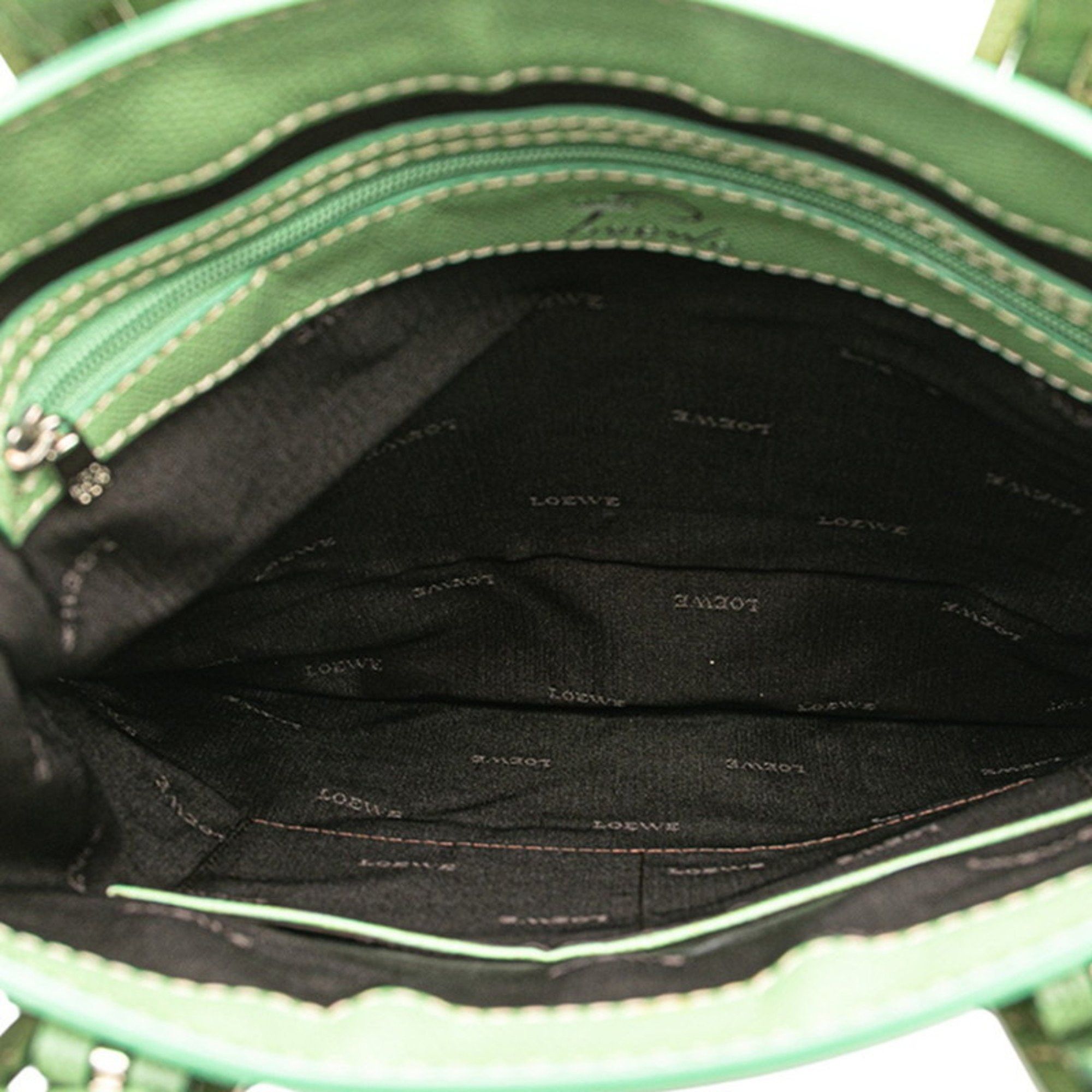 Loewe LOEWE Repeat Anagram Tote Bag Handbag Green Canvas Leather Women's Size ONE SIZE - 7 Thumbnail