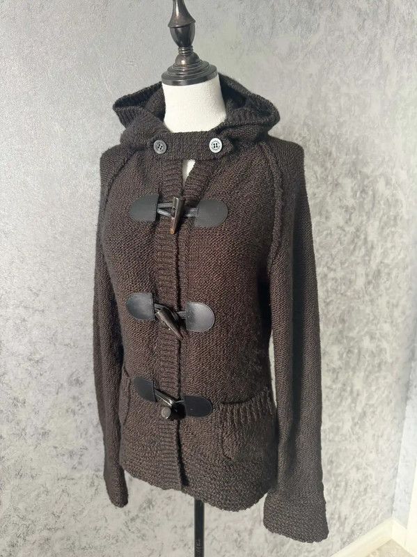 Burberry Brown Wool-Blend Hooded Cardigan