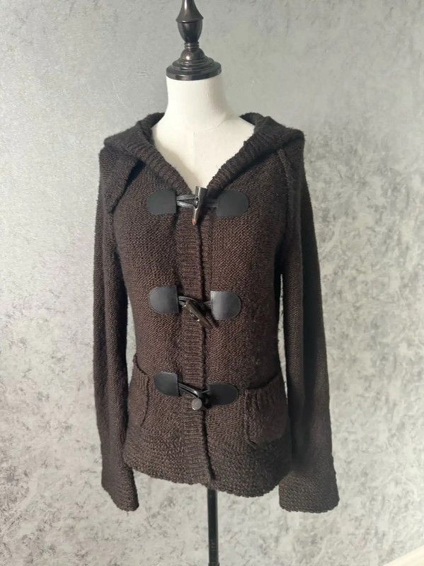 Burberry Brown Wool-Blend Hooded Cardigan