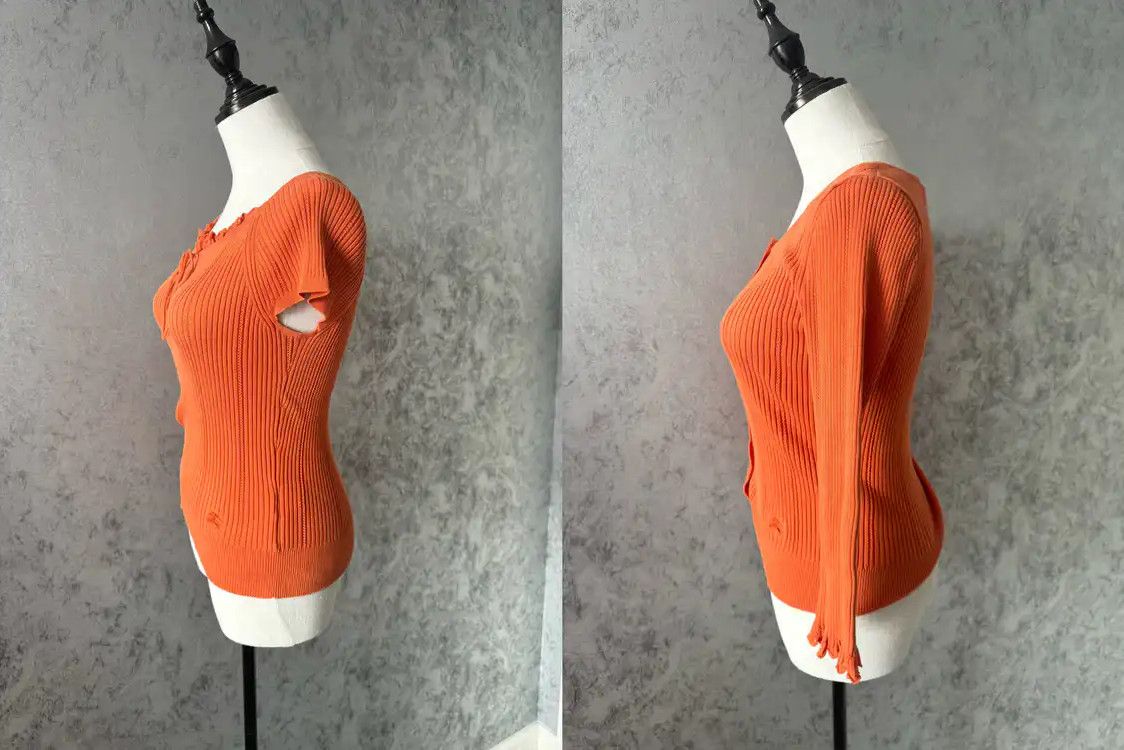 Burberry Burberry Orange Ribbed Long Sleeve Cardigan Size S / US 4 / IT 40 - 2 Thumbnail