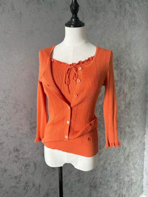 Burberry Burberry Orange Ribbed Long Sleeve Cardigan Size S / US 4 / IT 40 - 5 Thumbnail