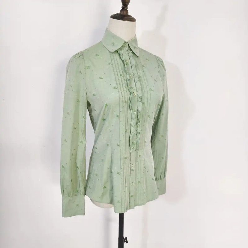 Burberry Burberry Green Cotton Embroidered Long Sleeve Shirt Size M / US 6-8 / IT 42-44 - 2 Thumbnail