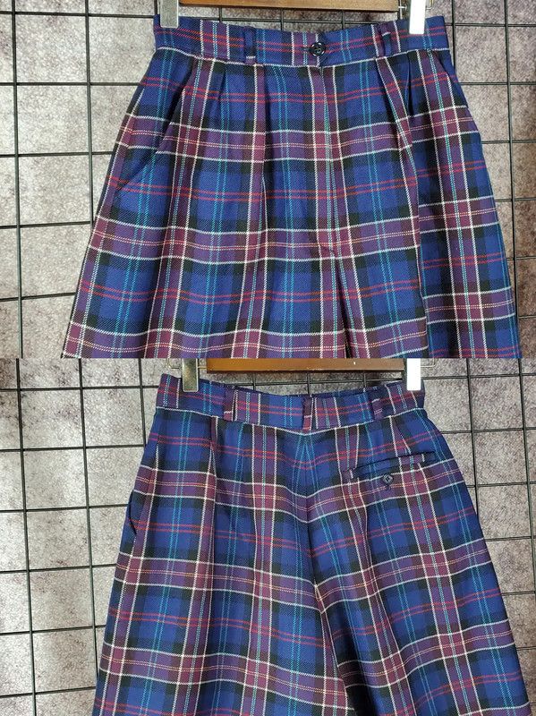 Burberry Burberry Women's Wool Plaid Pants in Deep Blue Size 23" - 2 Thumbnail