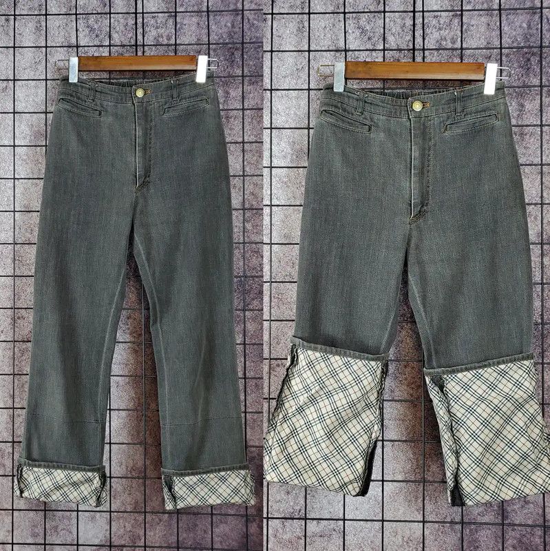 Burberry Burberry Gray Cotton Check Trousers for Women Size 27" / US 4 / IT 40 - 2 Thumbnail