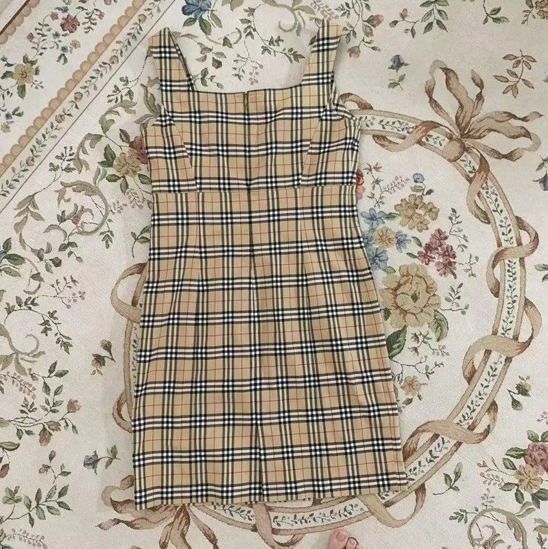 Burberry Burberry Khaki Plaid Cotton Blend Dress Size M / US 6-8 / IT 42-44 - 4 Thumbnail