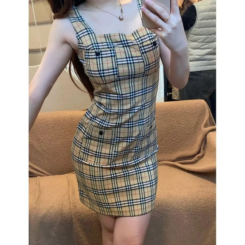 Burberry Khaki Plaid Cotton Blend Dress
