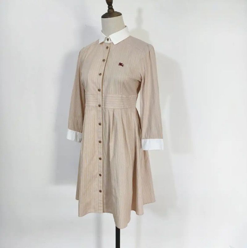 Burberry Burberry Beige Striped Cotton Dress for Spring Size M / US 6-8 / IT 42-44 - 3 Thumbnail