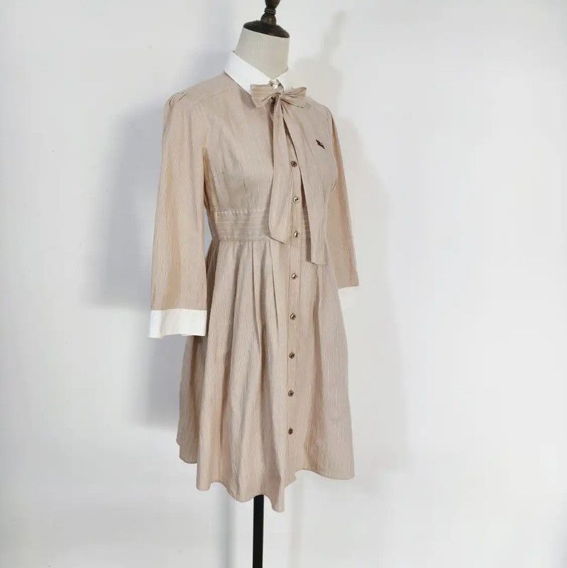 Burberry Burberry Beige Striped Cotton Dress for Spring Size M / US 6-8 / IT 42-44 - 4 Thumbnail