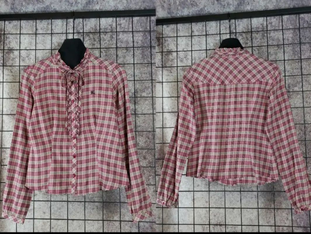Burberry Burberry Pink Cotton Plaid Long Sleeve Shirt Size S / US 4 / IT 40 - 5 Thumbnail