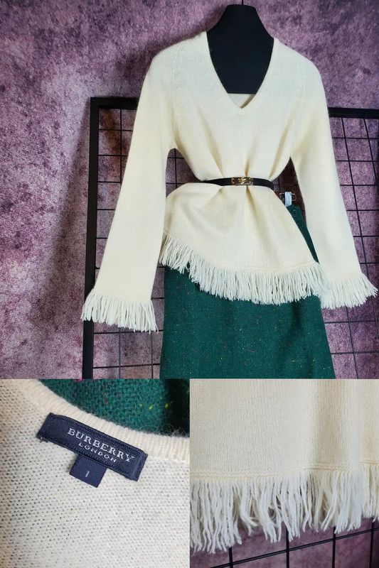 Burberry Burberry Beige Fringe Knit Sweater for Women Size S / US 4 / IT 40 - 2 Thumbnail