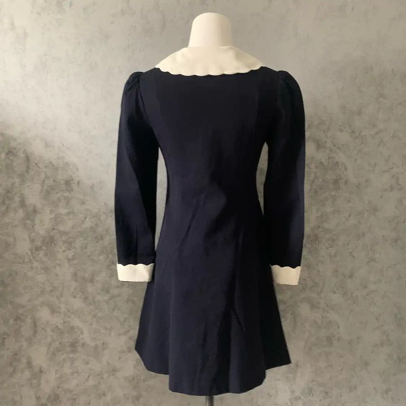 Burberry Navy Blue Wool Long Sleeve Dress