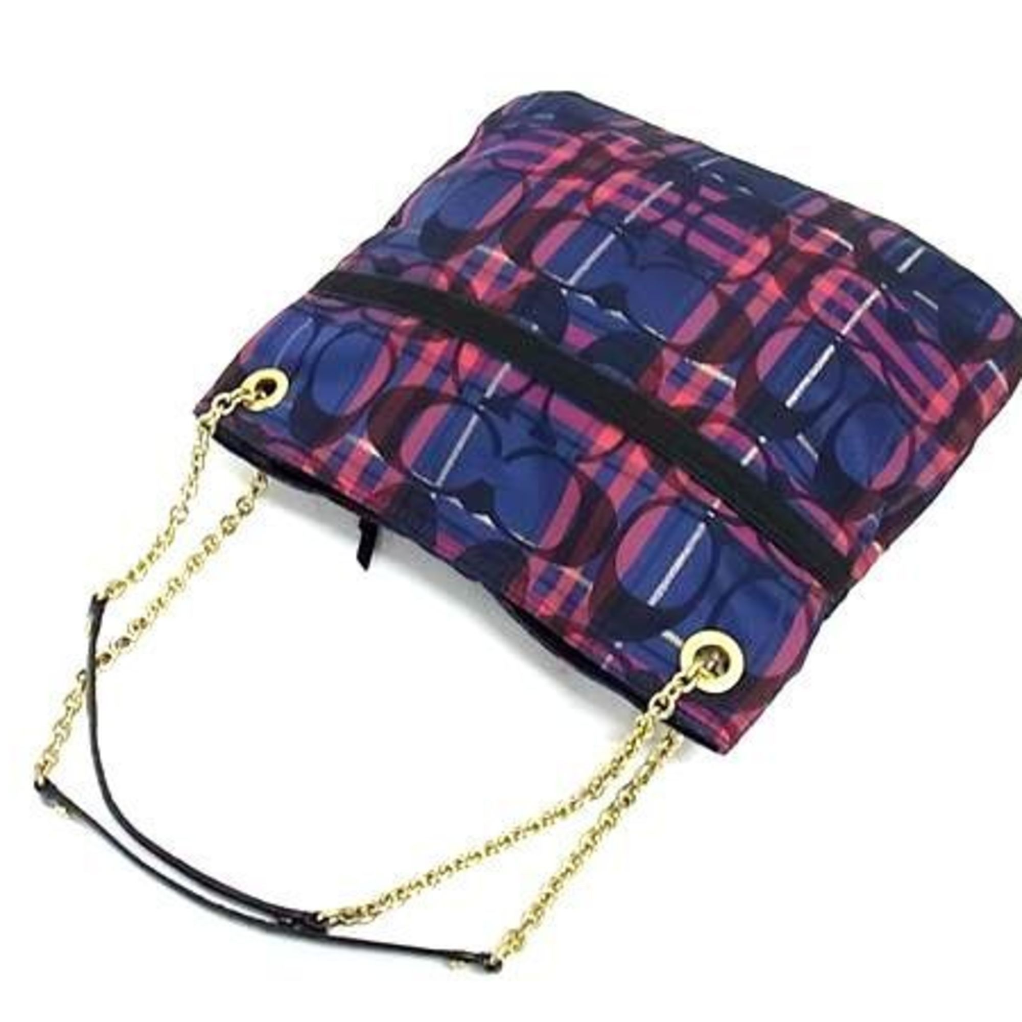 Coach COACH Signature Shoulder Bag 21136 in Multicolor Canvas with Check Pattern and Chain. Size ONE SIZE - 4 Thumbnail