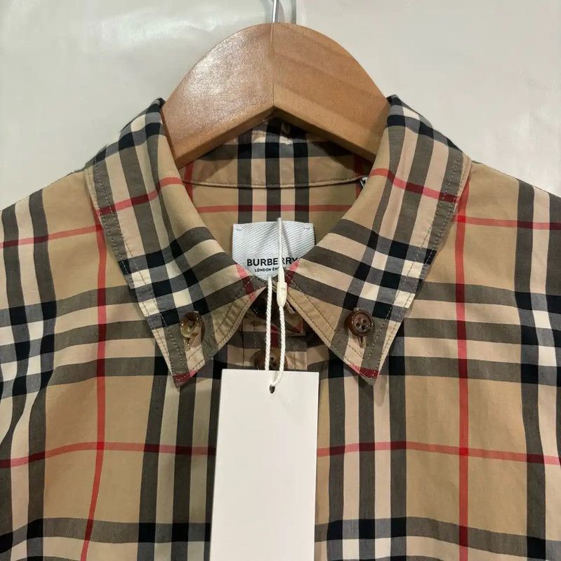 Burberry Burberry Khaki Cotton Check Long Sleeve Shirt Size S / US 4 / IT 40 - 3 Thumbnail