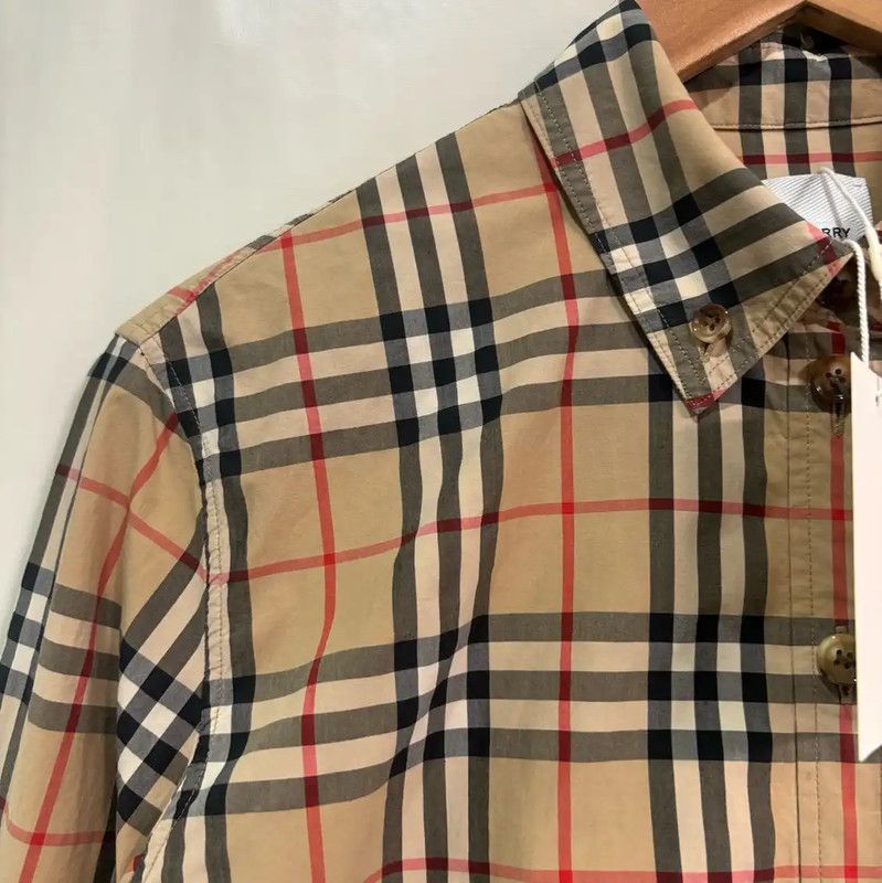 Burberry Burberry Khaki Cotton Check Long Sleeve Shirt Size S / US 4 / IT 40 - 4 Thumbnail