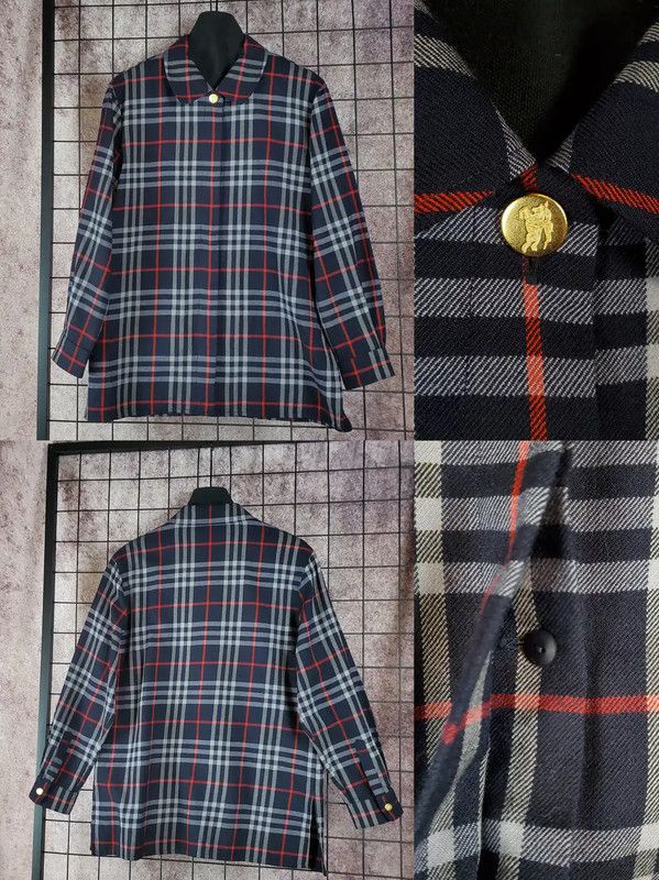 Burberry Burberry Navy Wool Check Cropped Shirt Size M / US 6-8 / IT 42-44 - 3 Thumbnail