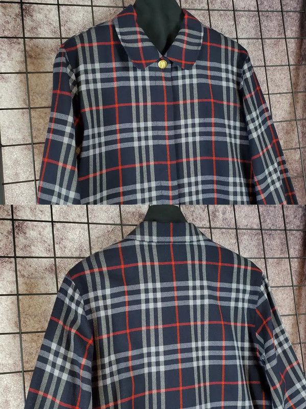 Burberry Burberry Navy Wool Check Cropped Shirt Size M / US 6-8 / IT 42-44 - 4 Thumbnail
