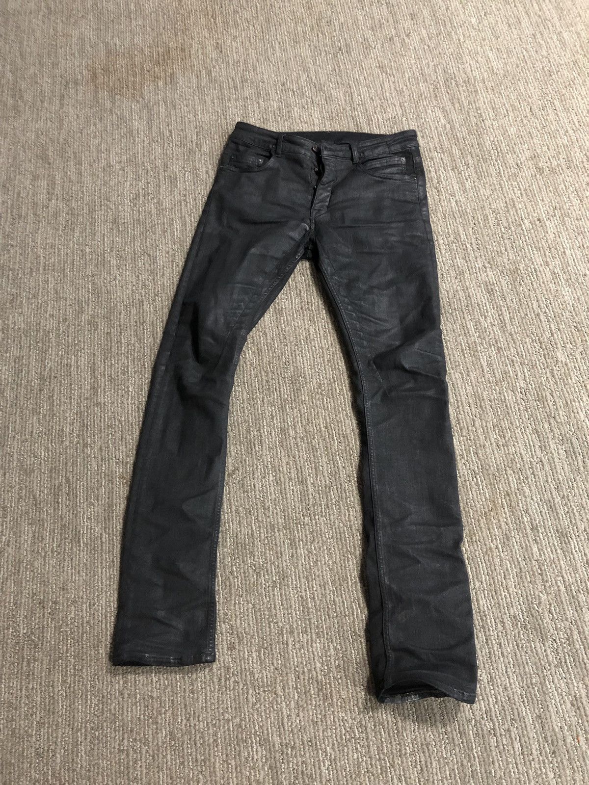 Pre-owned Rick Owens Waxed Detroit Cut Jeans In Black