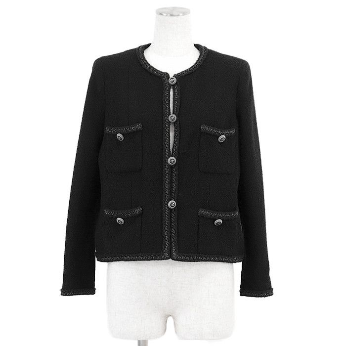 Chanel Chanel Chanel Little Black Tweed Wool Blend Jacket Leather Outerwear P33858 DUTY FREE for USA Size ONE SIZE - 2 Thumbnail