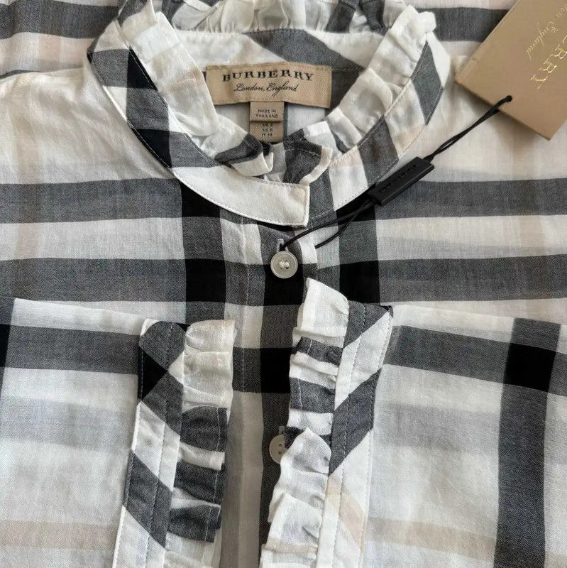 Burberry Burberry White Cotton Check Long Sleeve Shirt Size XS / US 0-2 / IT 36-38 - 4 Thumbnail