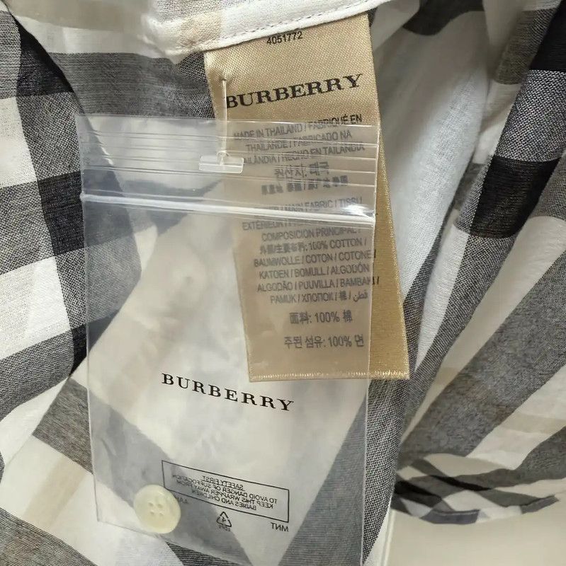 Burberry Burberry White Cotton Check Long Sleeve Shirt Size XS / US 0-2 / IT 36-38 - 6 Thumbnail