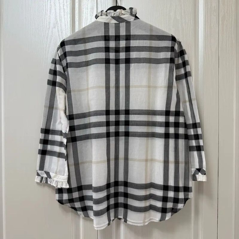 Burberry Burberry White Cotton Check Long Sleeve Shirt Size XS / US 0-2 / IT 36-38 - 2 Thumbnail