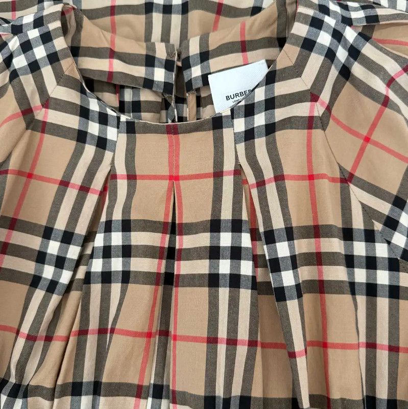Burberry Burberry Summer Khaki Cotton Check Dress Size L / US 10 / IT 46 - 7 Thumbnail