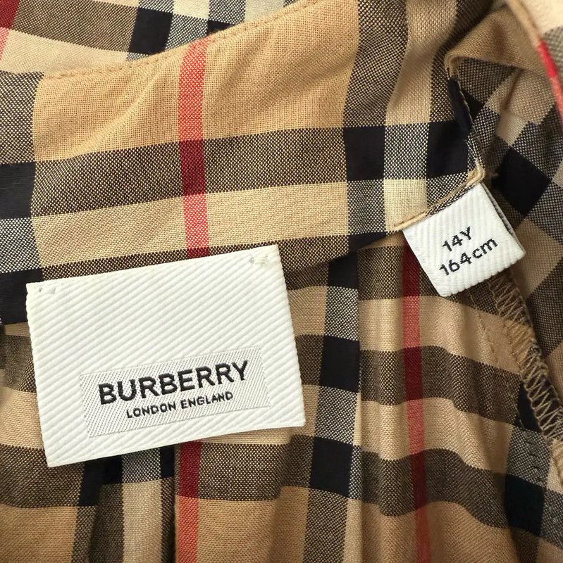 Burberry Burberry Summer Khaki Cotton Check Dress Size L / US 10 / IT 46 - 6 Thumbnail