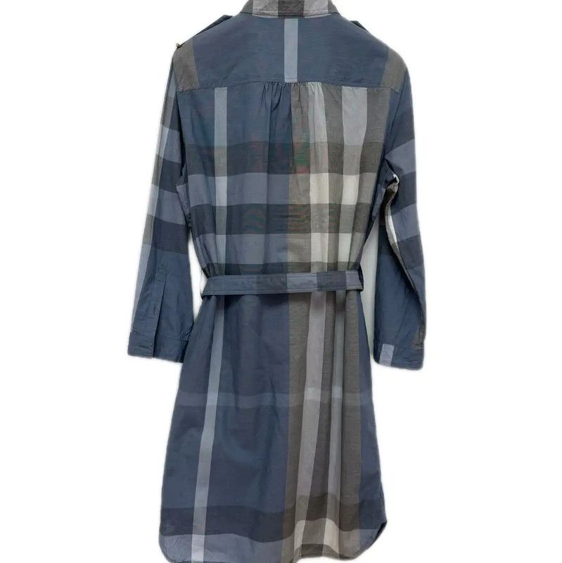 Burberry Burberry Light Blue Cotton Checked Dress Size M / US 6-8 / IT 42-44 - 2 Thumbnail