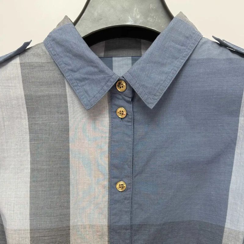 Burberry Burberry Light Blue Cotton Checked Dress Size M / US 6-8 / IT 42-44 - 3 Thumbnail