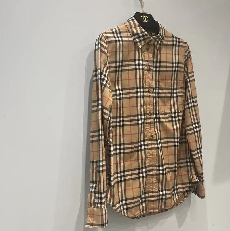 Burberry Burberry Khaki Cotton Blend Long Sleeve Shirt Size S / US 4 / IT 40 - 3 Thumbnail