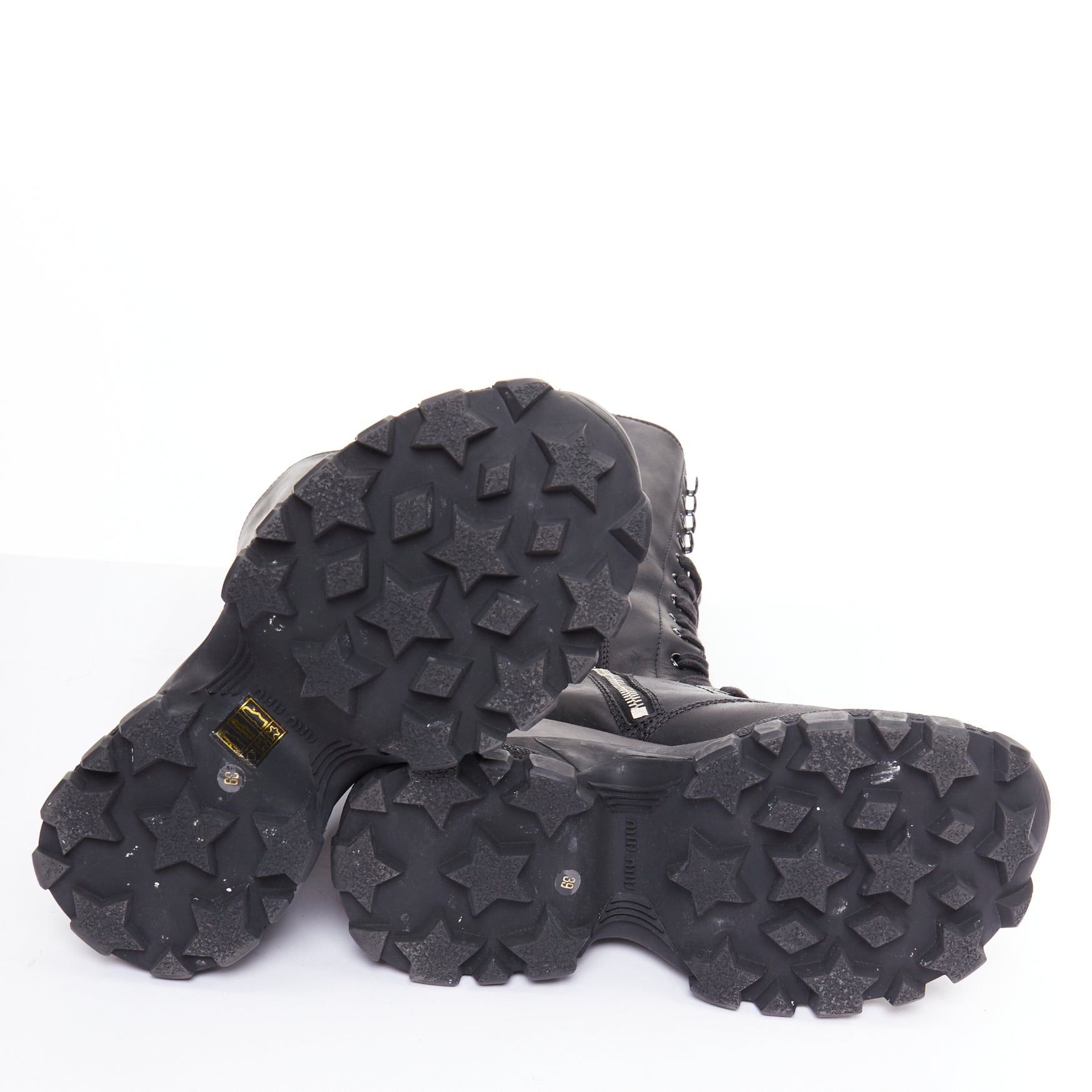 Miu Miu MIU MIU Runway black leather logo lace up chunky wedge tall boots EU39 Size US 9 / IT 39 - 10 Thumbnail