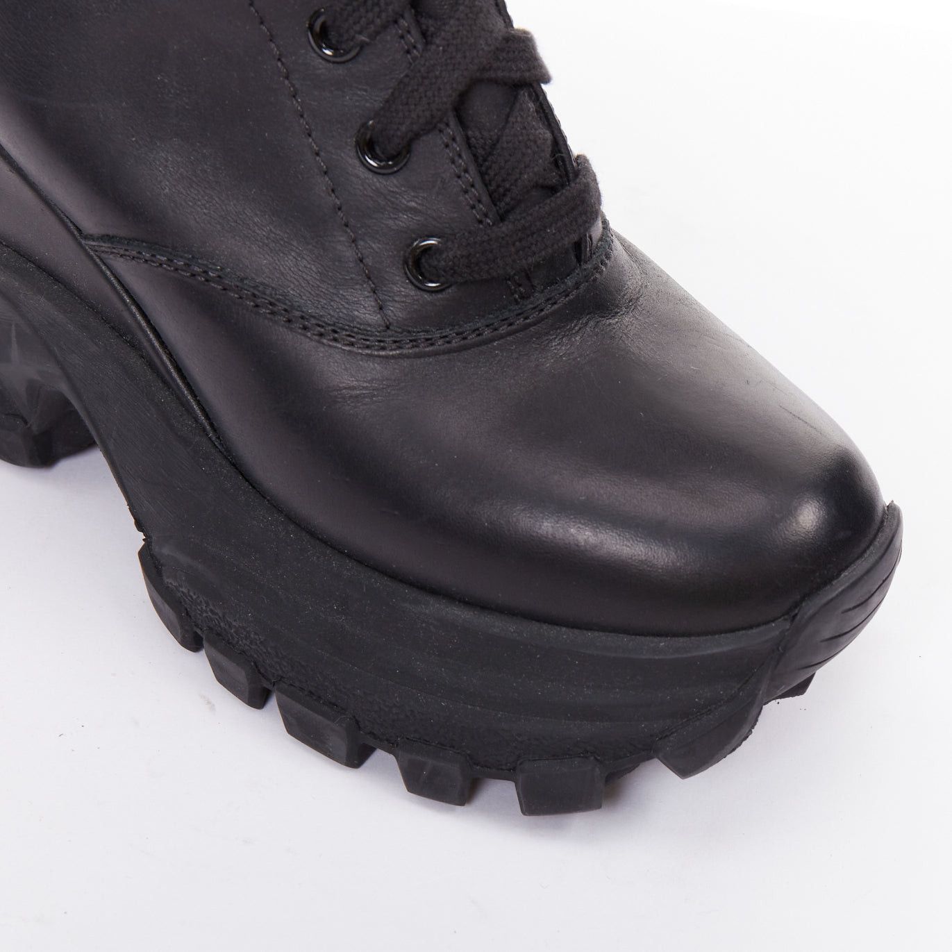 Miu Miu MIU MIU Runway black leather logo lace up chunky wedge tall boots EU39 Size US 9 / IT 39 - 7 Thumbnail