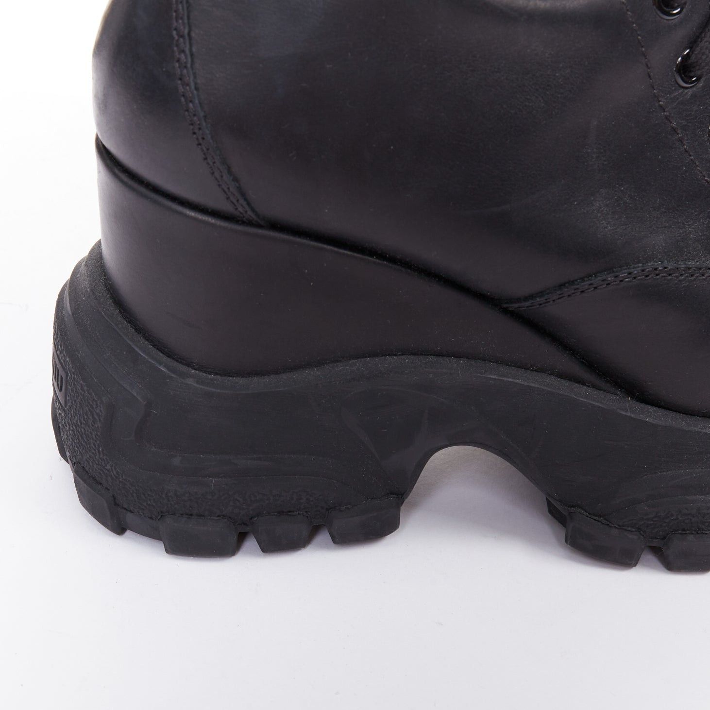 Miu Miu MIU MIU Runway black leather logo lace up chunky wedge tall boots EU39 Size US 9 / IT 39 - 8 Thumbnail