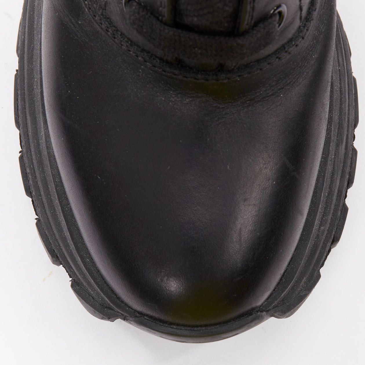 Miu Miu MIU MIU Runway black leather logo lace up chunky wedge tall boots EU39 Size US 9 / IT 39 - 6 Thumbnail