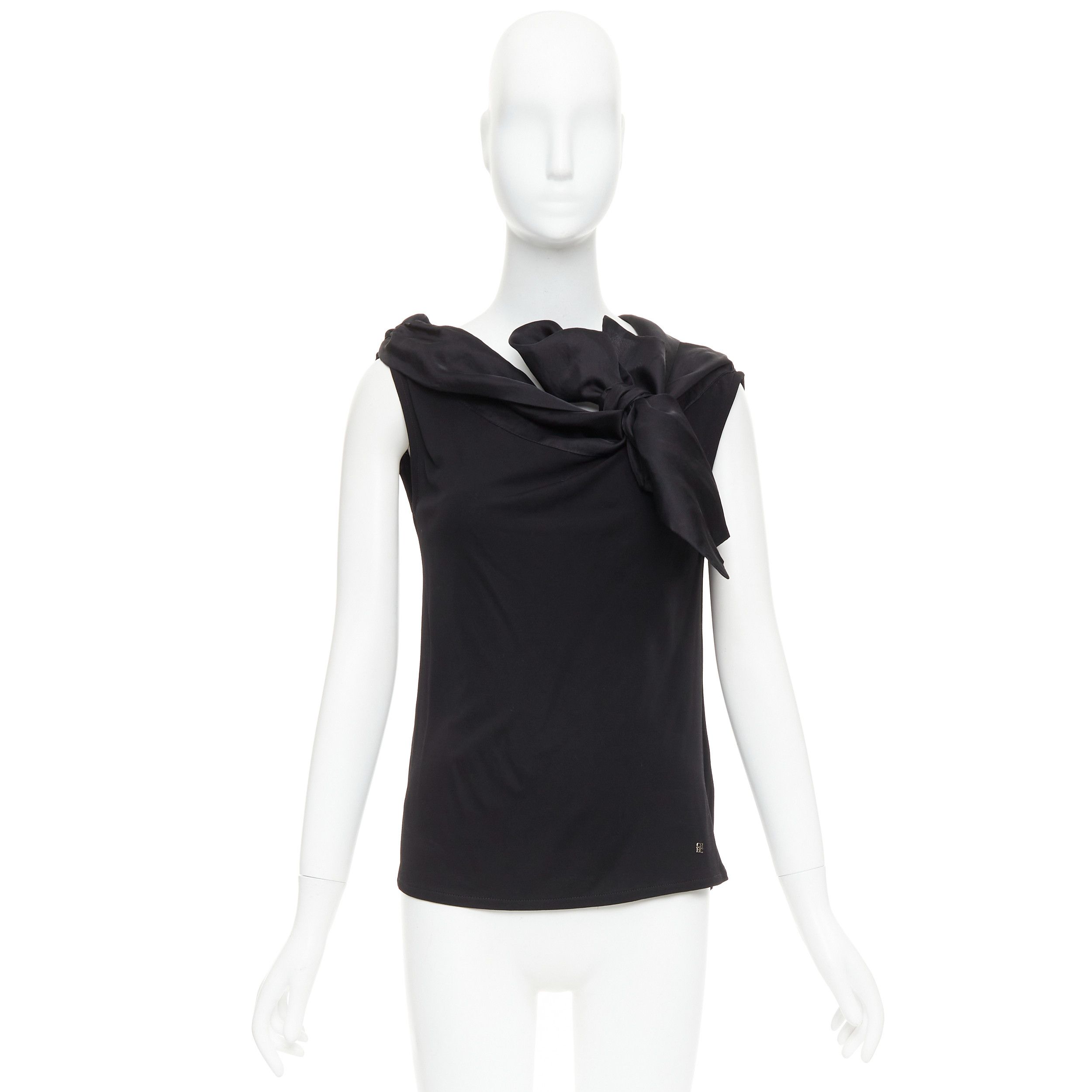Carolina Herrera CAROLINA HERRERA black viscose silk bow asymmetric vest top S Size S / US 4 / IT 40 - 9 Thumbnail