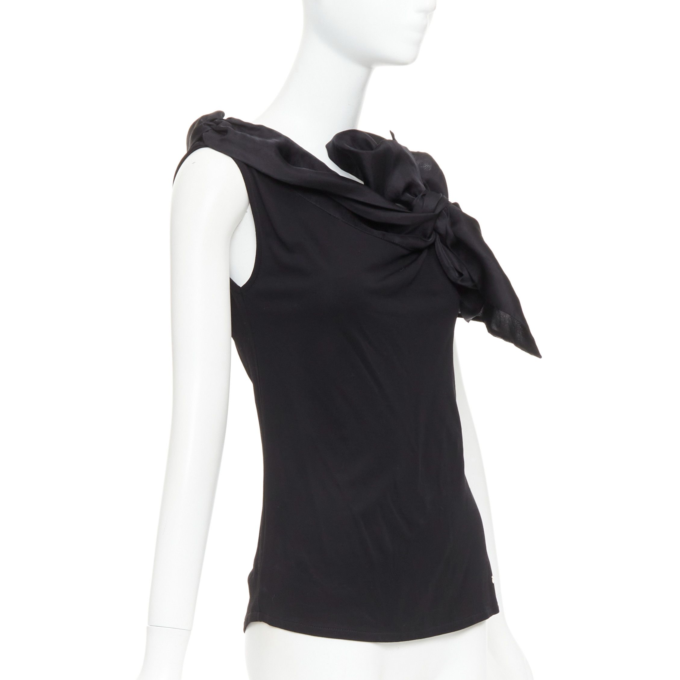 Carolina Herrera CAROLINA HERRERA black viscose silk bow asymmetric vest top S Size S / US 4 / IT 40 - 3 Thumbnail
