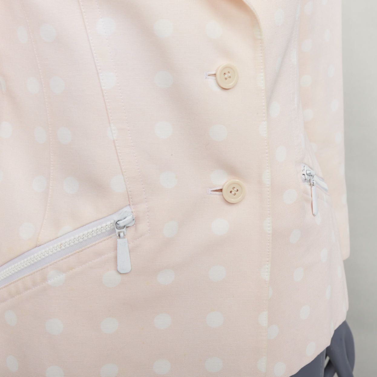 Escada ESCADA Vintage pink cream polka dot cotton power shoulder blazer jacket IT36 XXS Size XS / US 0-2 / IT 36-38 - 8 Thumbnail